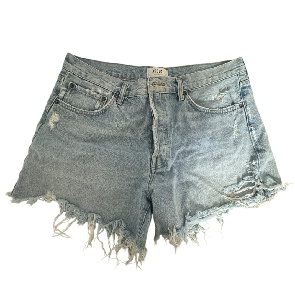 Agolde Women's Frayed Hem Jean Shorts - Light Blue